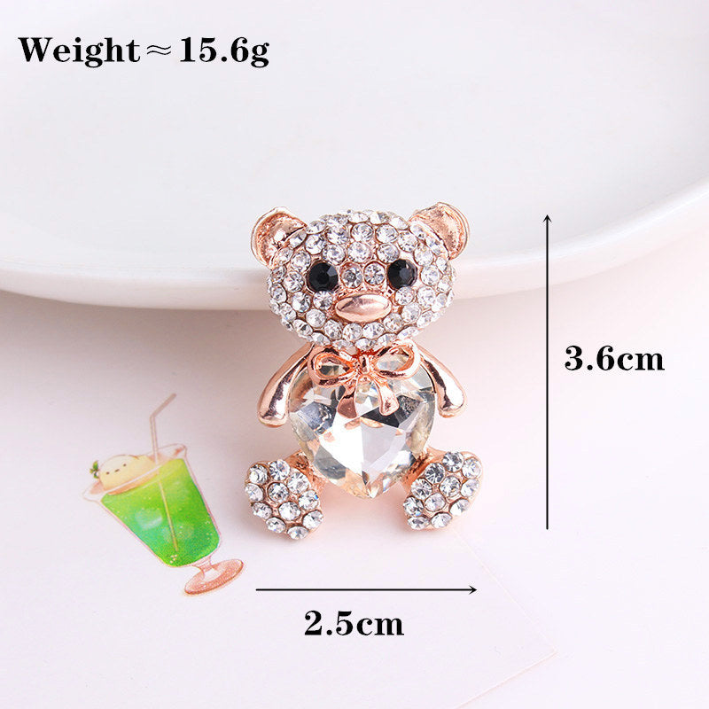 Little bear love crystal brooch female