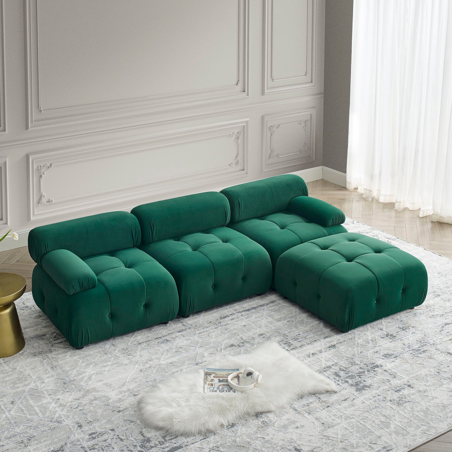 Modular Sectional Sofa, Button Tufted Design With Diy L-Shaped Layout, Reversible Ottoman