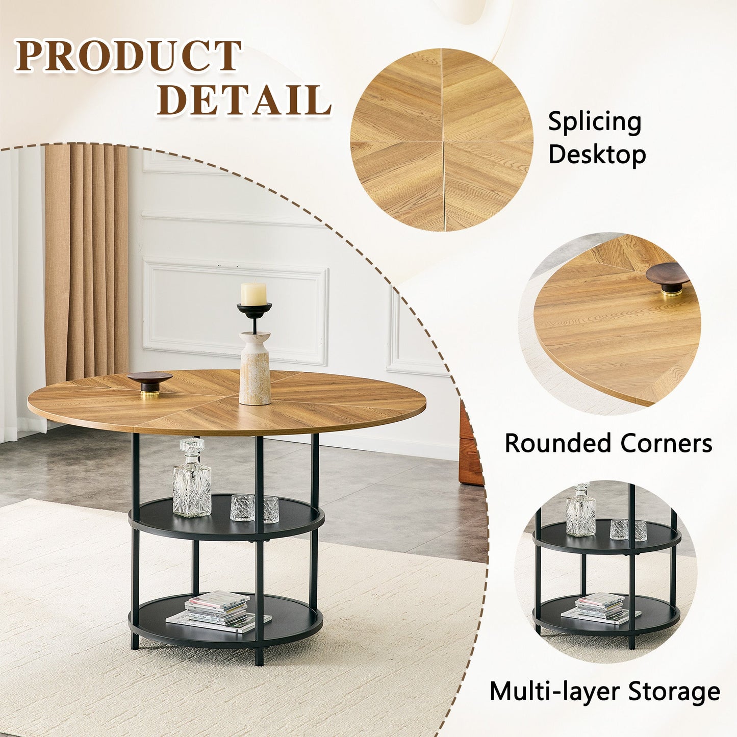 47.3-Inch Diameter Modern Splicing Circular Dining Table