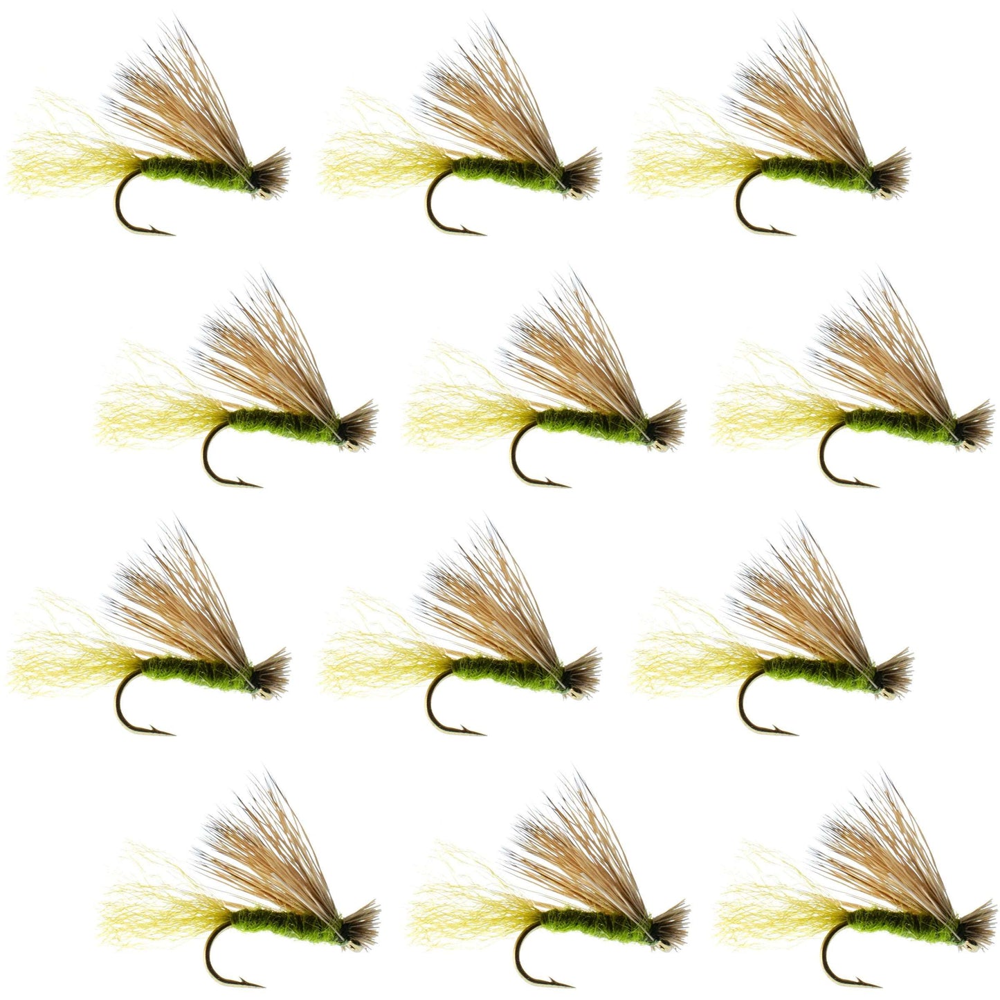Barbless Olive X Caddis Emerging Caddis Adult Fly - 12 Flies Size 14
