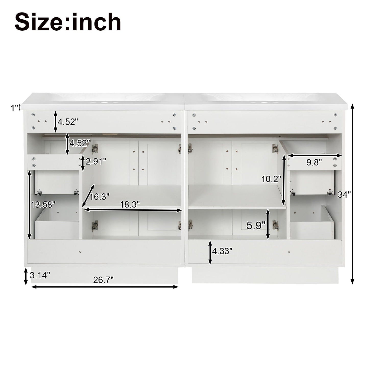 Bathroom Vanity With 2 Doors, 2 Drawers, Adjustable Shelf, Hidden Slides & Soft Close Hinges
