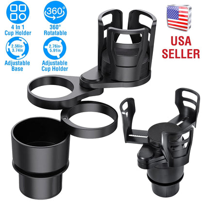 4 In 1 Car Cup Holder Expander Adapter Multifunctional Water Cup Mount Stand 360¡ Rotating Drink Bottle Organizer with Adjustable Base