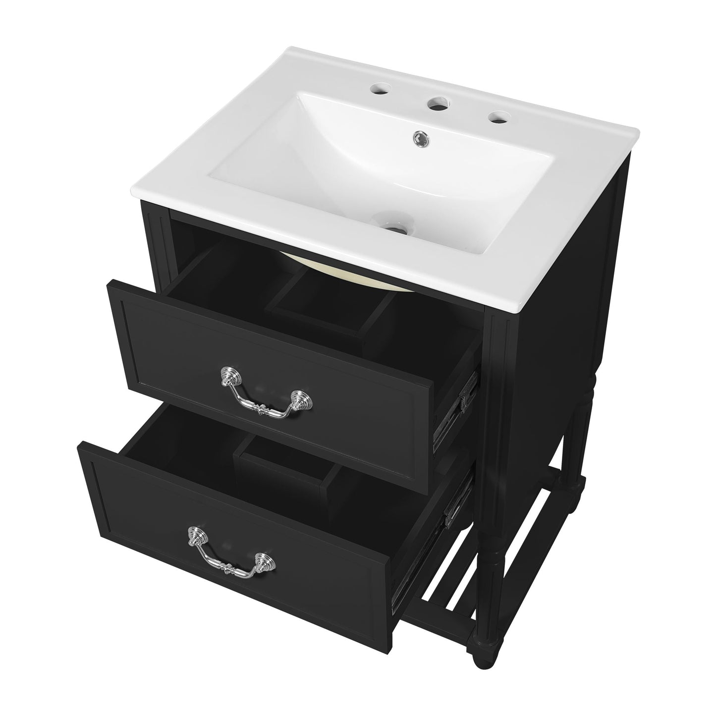 Wave Design Bathroom Vanity With Sink, 2 Drawers And Open Shelf