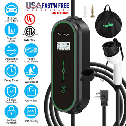 Level2 EV Charger Portable Electric Vehicle Charging Station with NEMA 6-20P PlugÊCarry Bag Fit For All J1772 EV and Hybrid Vehicles for Home and Outd