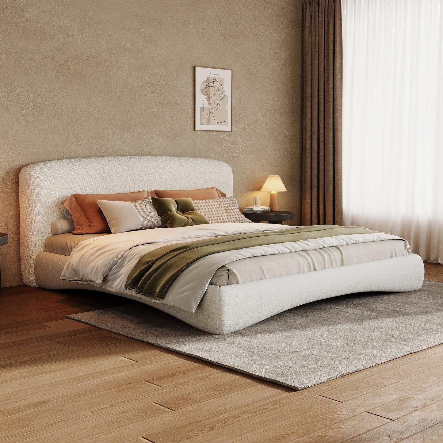 Curved Upholstered Bed with Smart Ambient Lighting