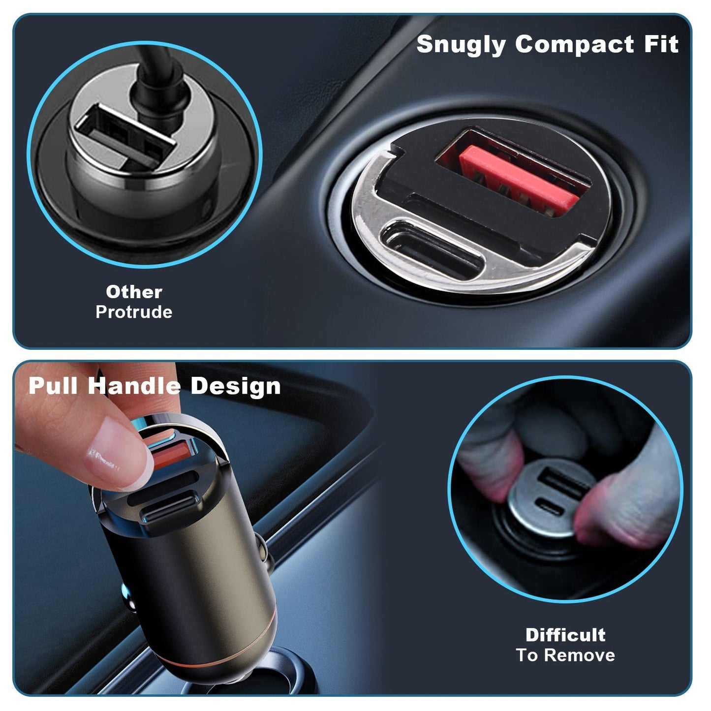 2Pcs 100W USB Type-C Car Charger QC4.0 PD3.0 USB Fast Charging Adapter Dual Port Car Cigarette Lighter Compatible with iPhone14/13/12 IPad Samsung