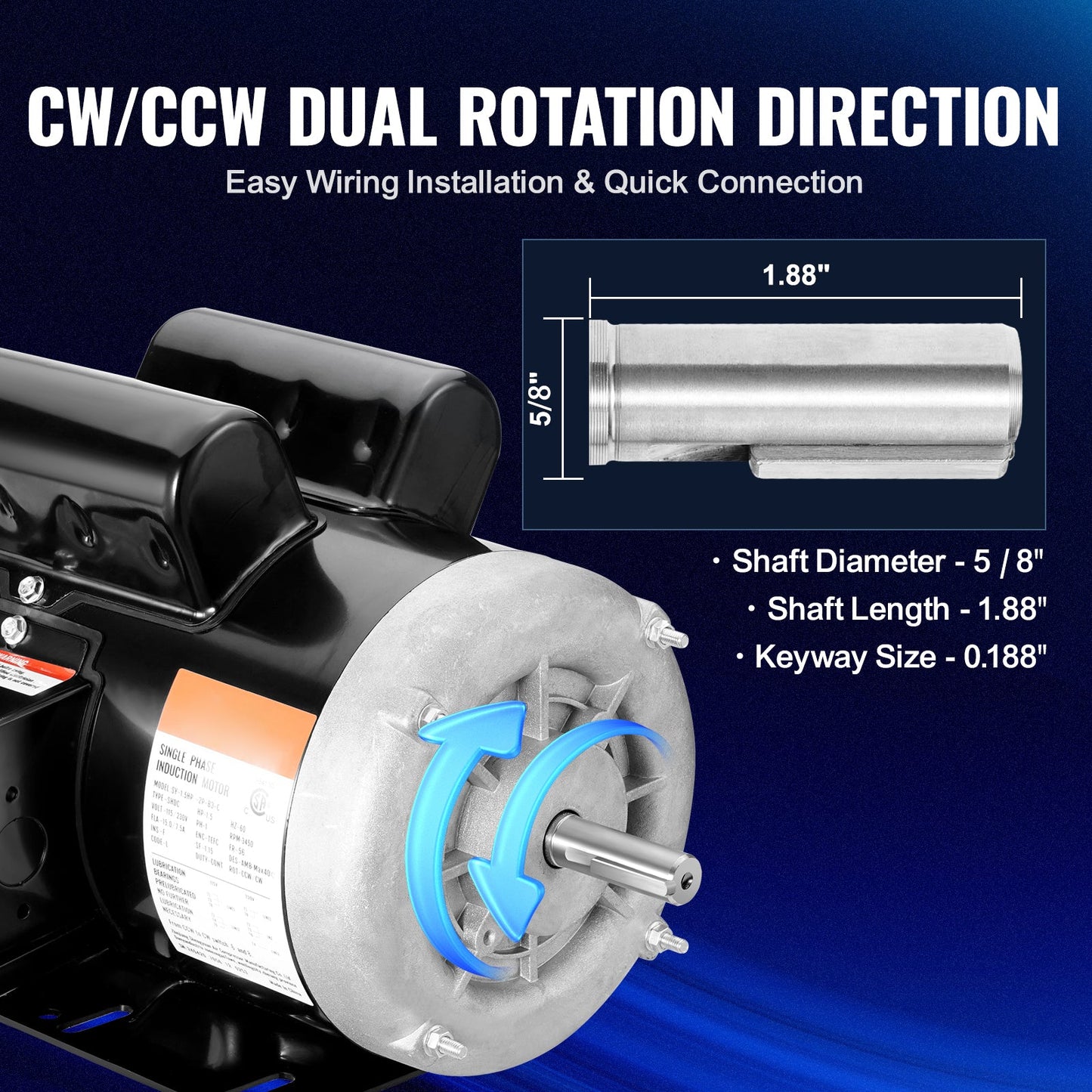 1.5HP Electric Motor 3450 RPM AC 115V/230V