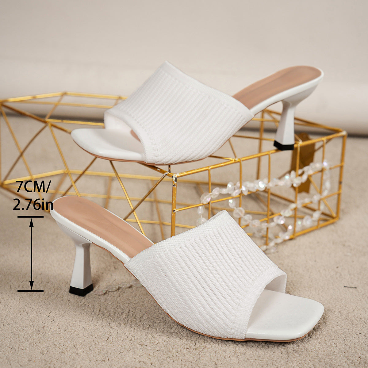 New Womens Outdoor Square-toe Slide Sandals With Chunky Heels