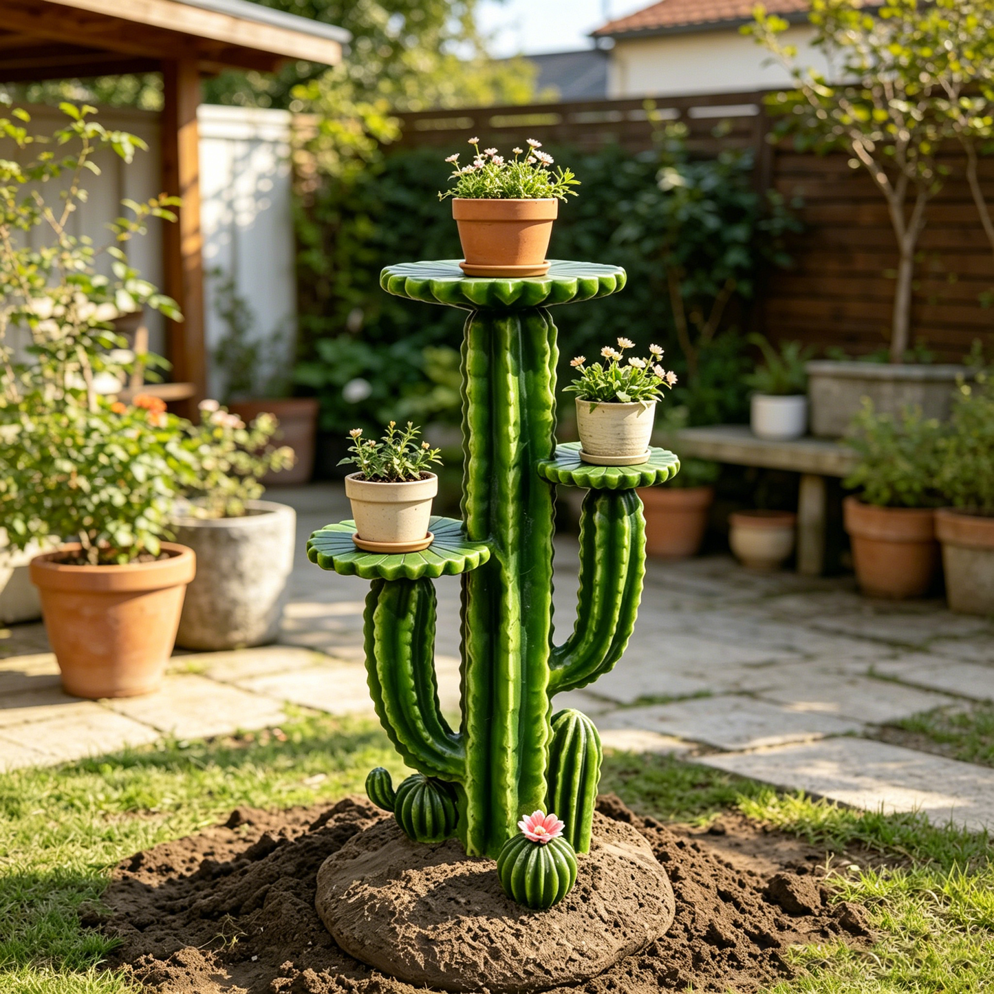 32'' Resin Saguaro Cactus Plant Stand with 3 Display Shelves