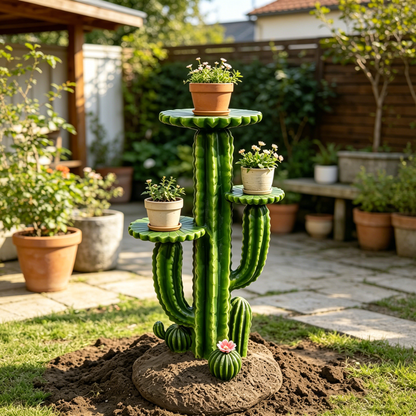 32'' Resin Saguaro Cactus Plant Stand with 3 Display Shelves