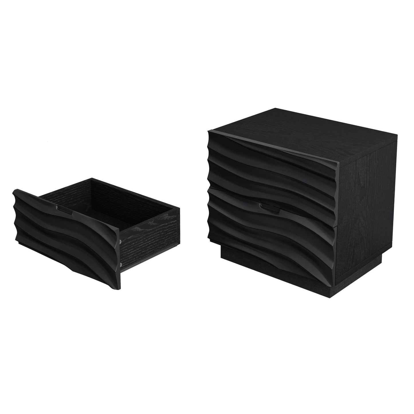 Nightstands, Bedside Table With 2 Drawers (Set of 2) - Black