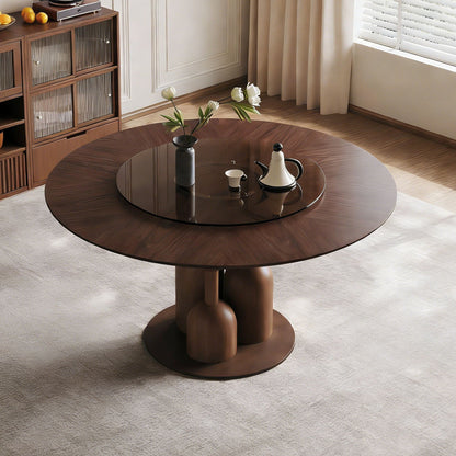 Round Dining Table With Lazy Susan For Living Room - Walnut