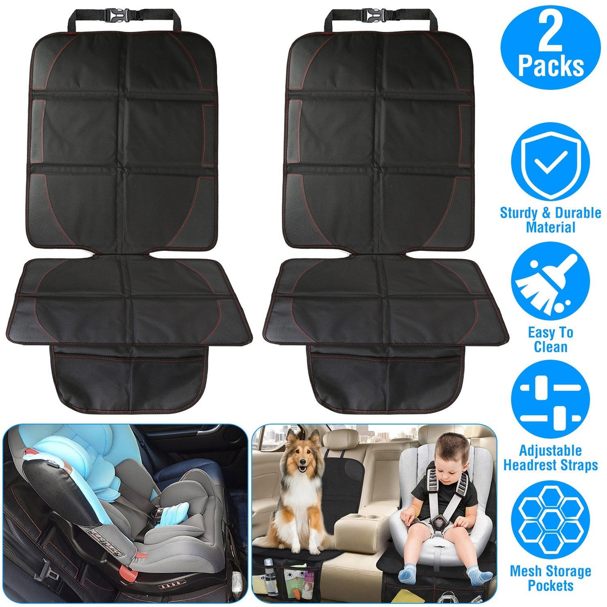 2 Packs Car Seat Protector Cushion Mat Pad with Thick Padding Protector for Child Baby Car Seat Mesh Pockets Non-slip