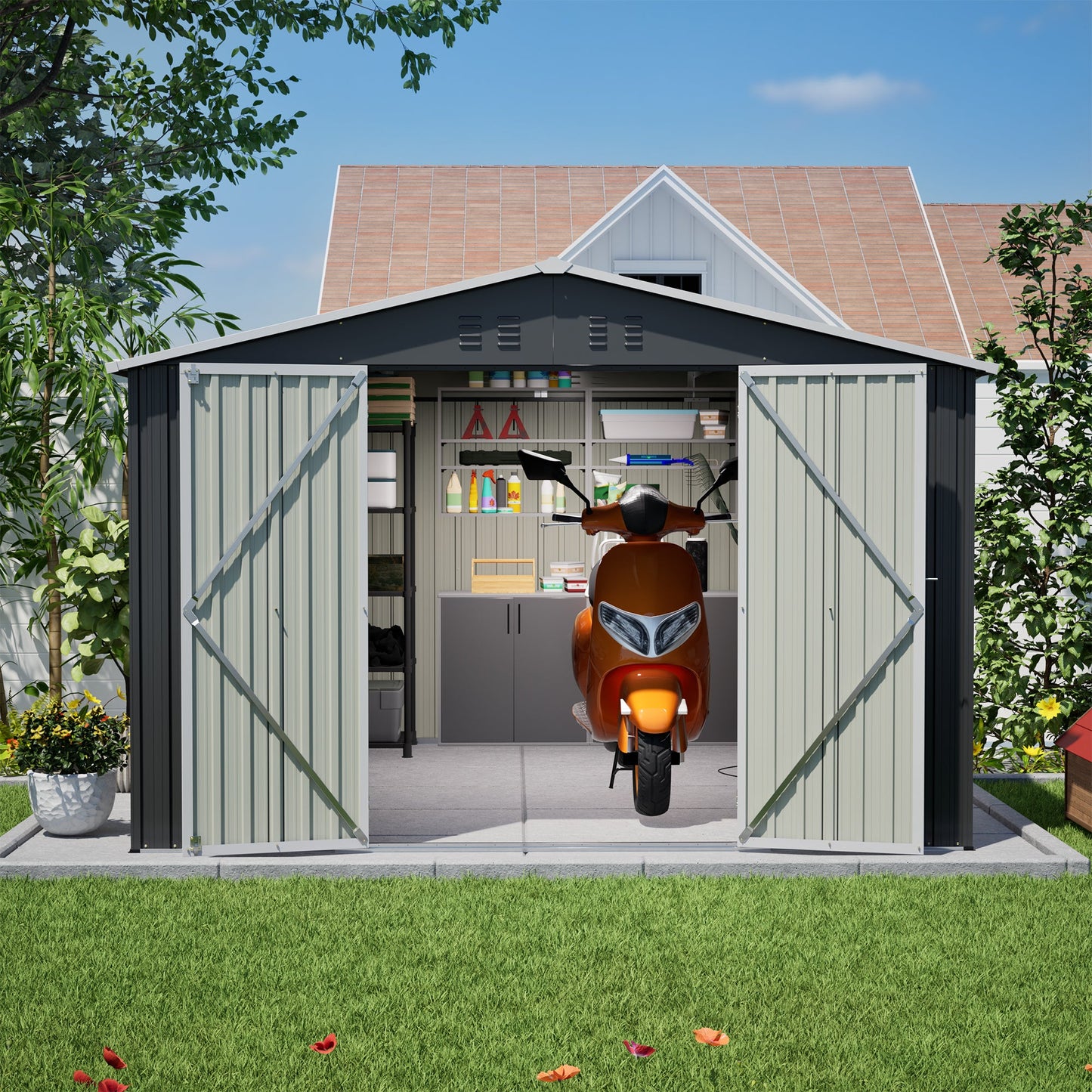 10x10 FT Large Outdoor Metal Storage Shed