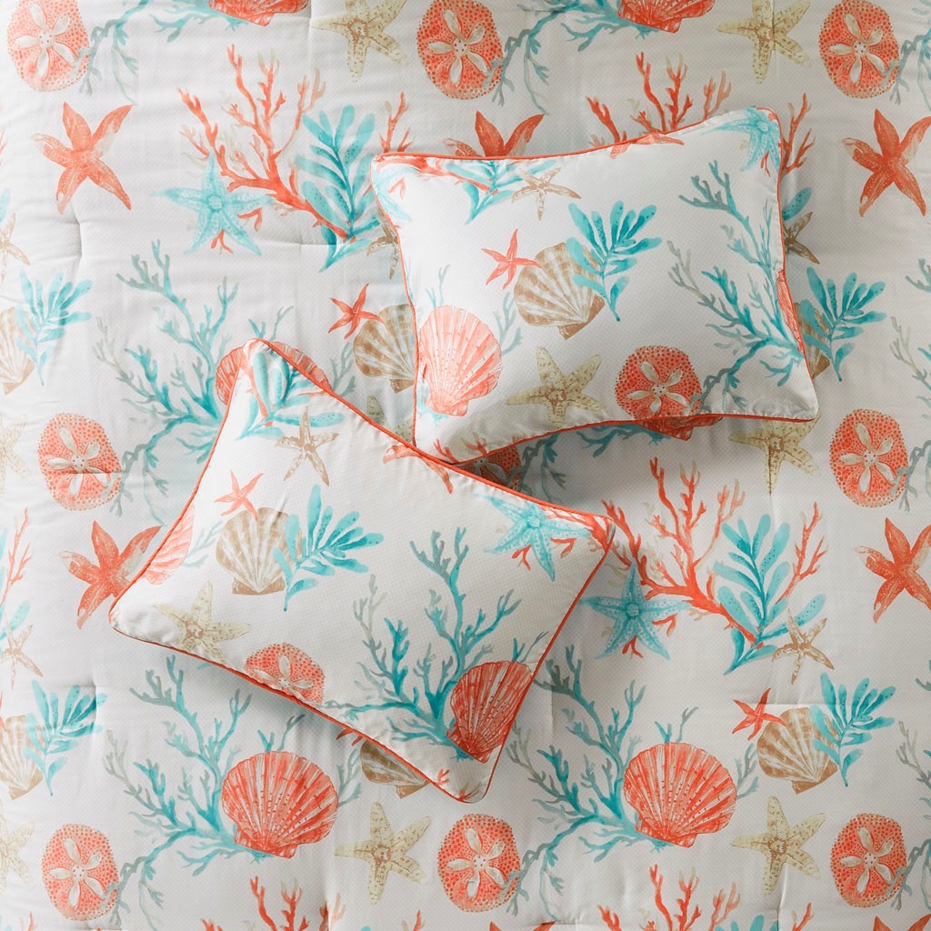 7 Piece Cotton Sateen Comforter Set Coral King