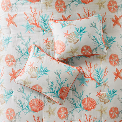 7 Piece Cotton Sateen Comforter Set Coral King