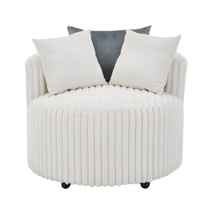 Malna Plush Wide Wale Corduroy Upholstered Barrel Accent Chair with Wheels