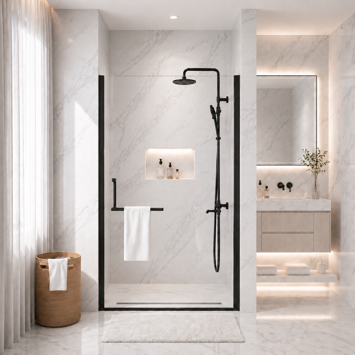 34"-35.2" x 72" Semi-Frameless Pivot Shower Door, Matte Finish
