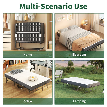 Twin Wide Folding Bed For Tall People, Extra Long & Wide Rollaway With Memory Foam, Heavy-Duty - Black
