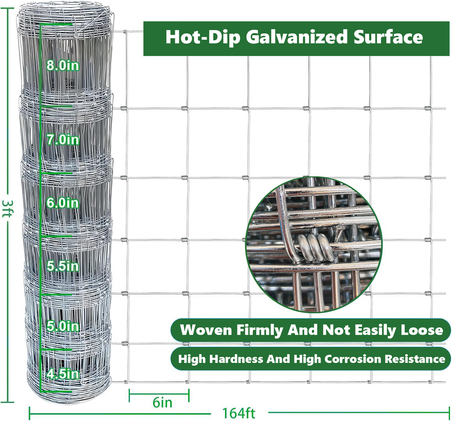 Farm Fence 3ft x 164ft 14-Gauge Heavy Zinc Coated Wire Fencing
