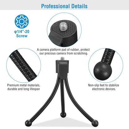 Tripod Stand For Camera Mini Projector Flexible Tripod Holder Heavy Duty Camera Tabletop Mount w/ Anti-slip Feet For Photograph Recording