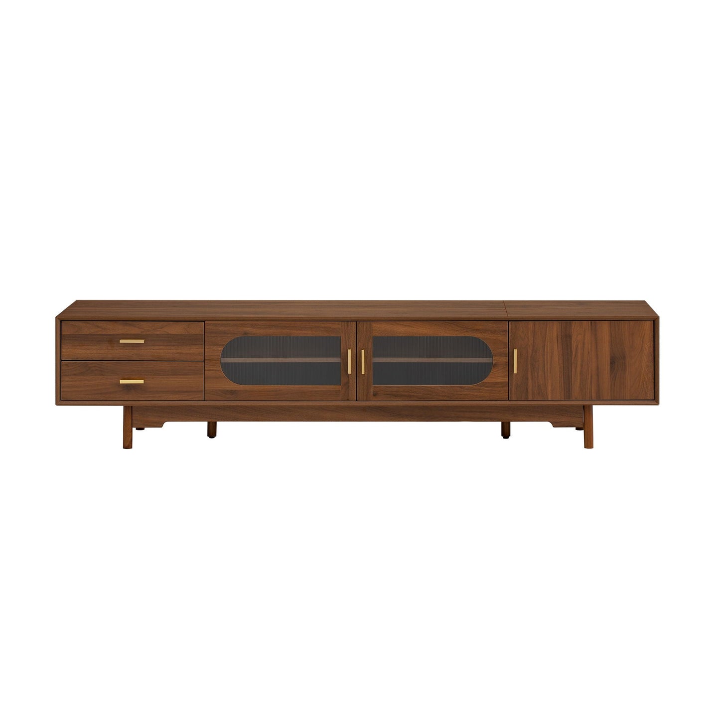Modern TV Stand With Fluted Glass Doors & 2 Drawers