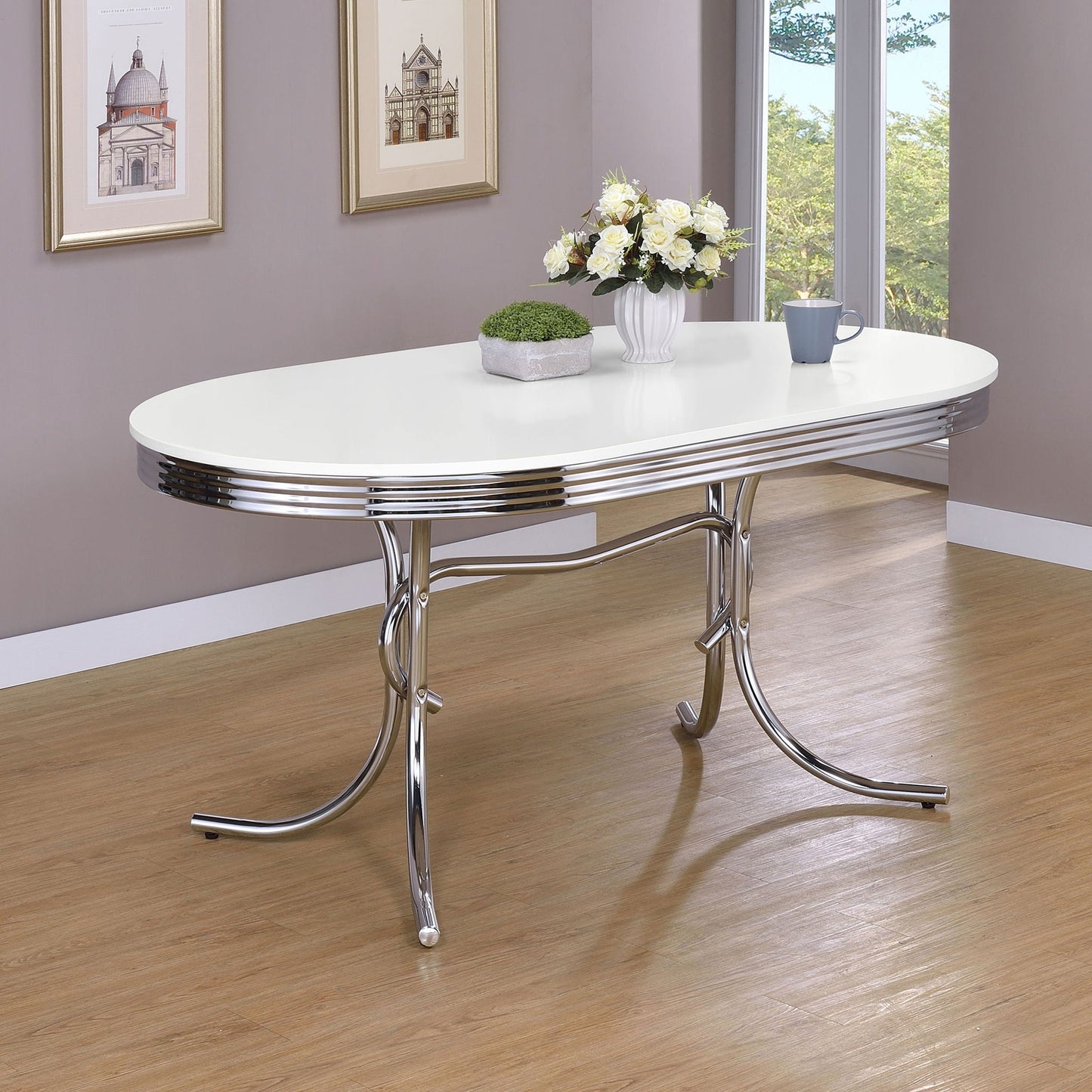 Oval Dining Table - White - Metal