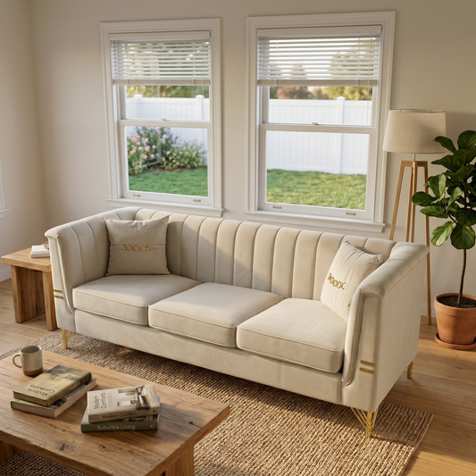 FX-P82B-BE (834-3 Sofa) Velvet 3-Seater Sofa