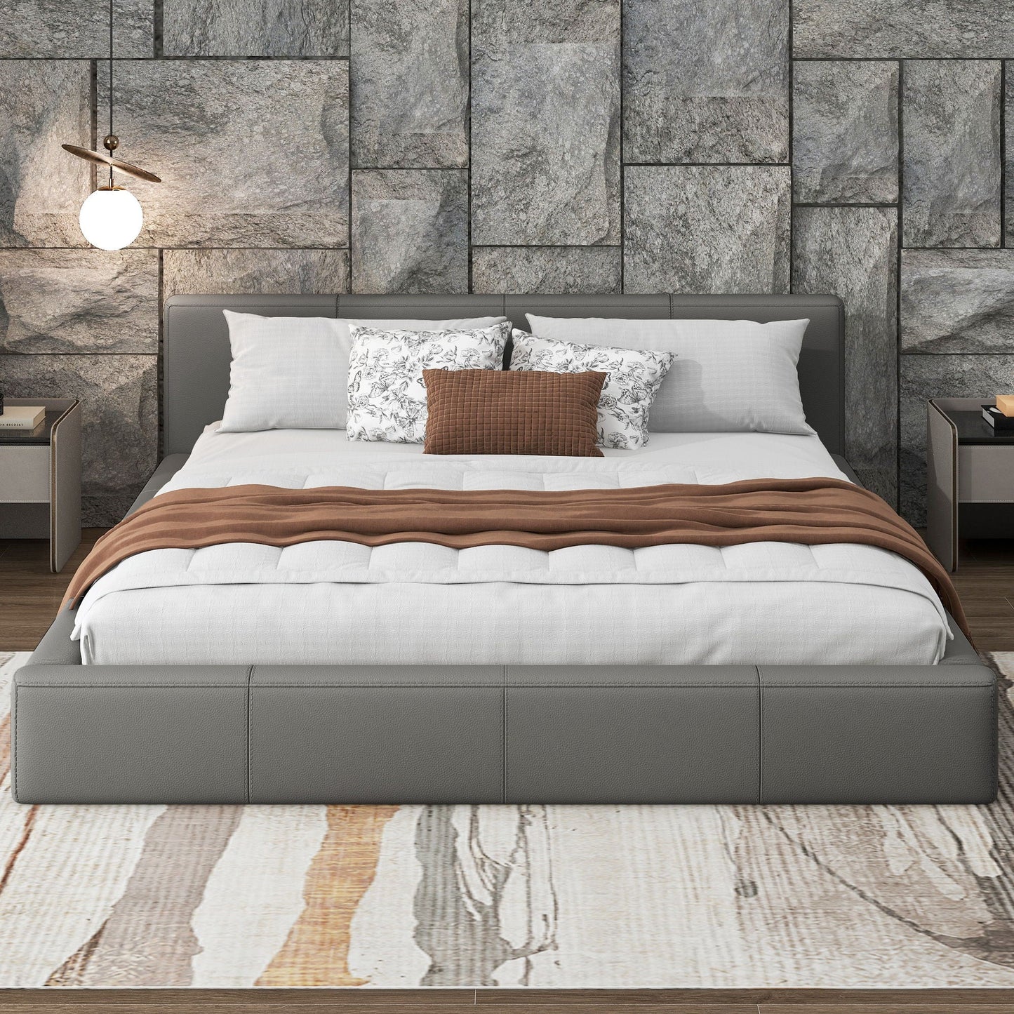 Stylish Upholstered Bed With Birch Wood Frame