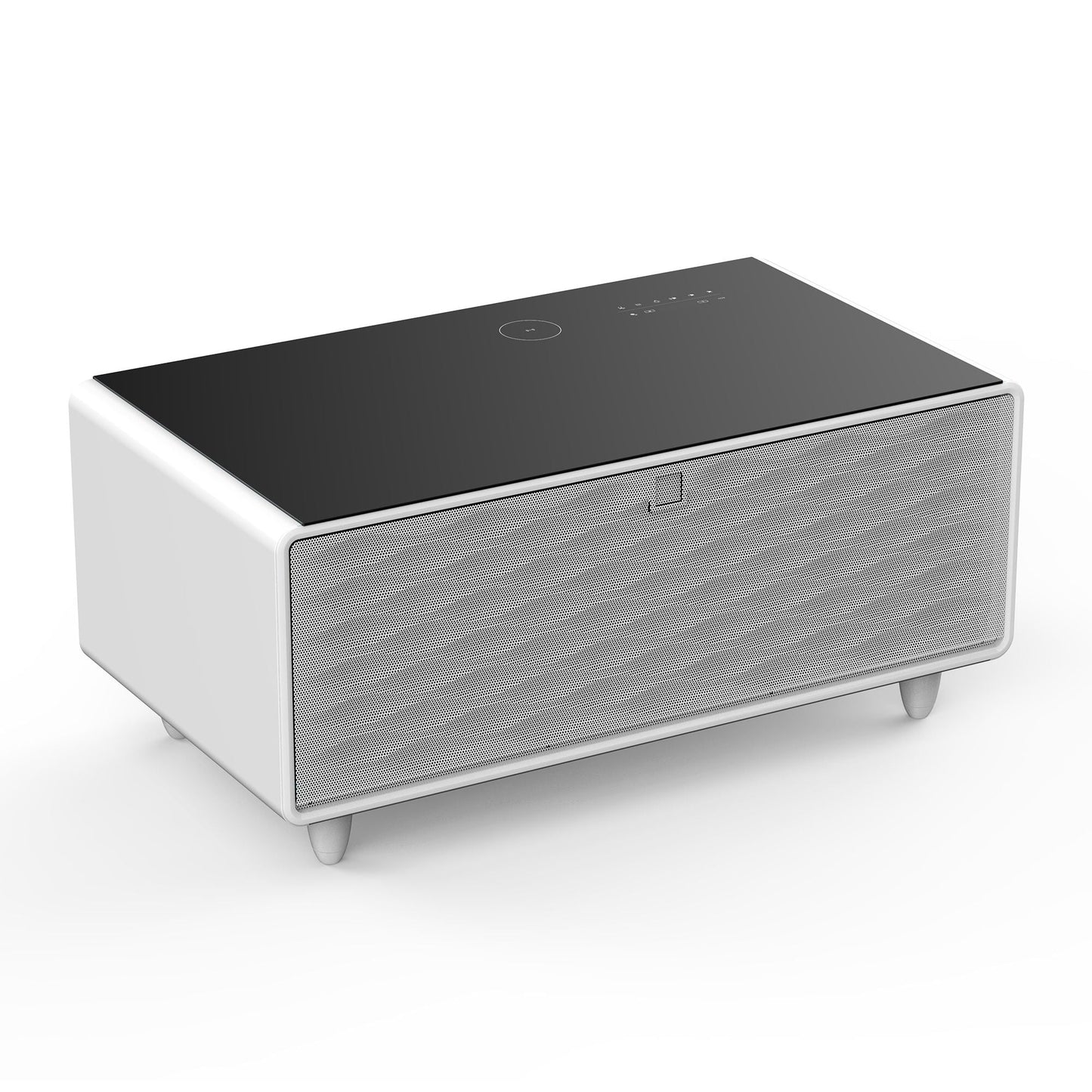 Modern Smart Coffee Table With Built-In Fridge - tooth Speaker, Wireless Charging, Touch Control Panel, USB Interface, Outlet Protection, Atmosphere Light