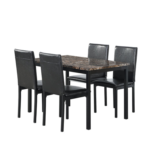 Furniture 5 Piece Metal Dinette Set with Faux Marble Top - Black