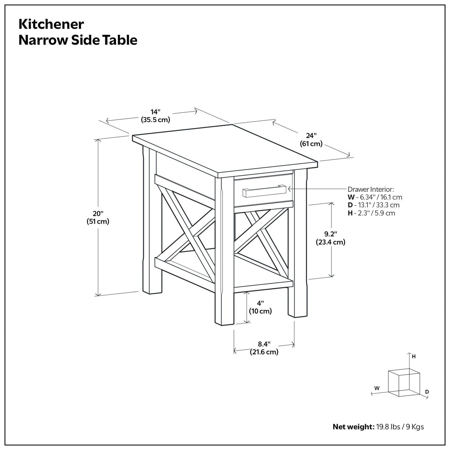 Kitchener - Narrow Side Table - Warm Walnut Brown