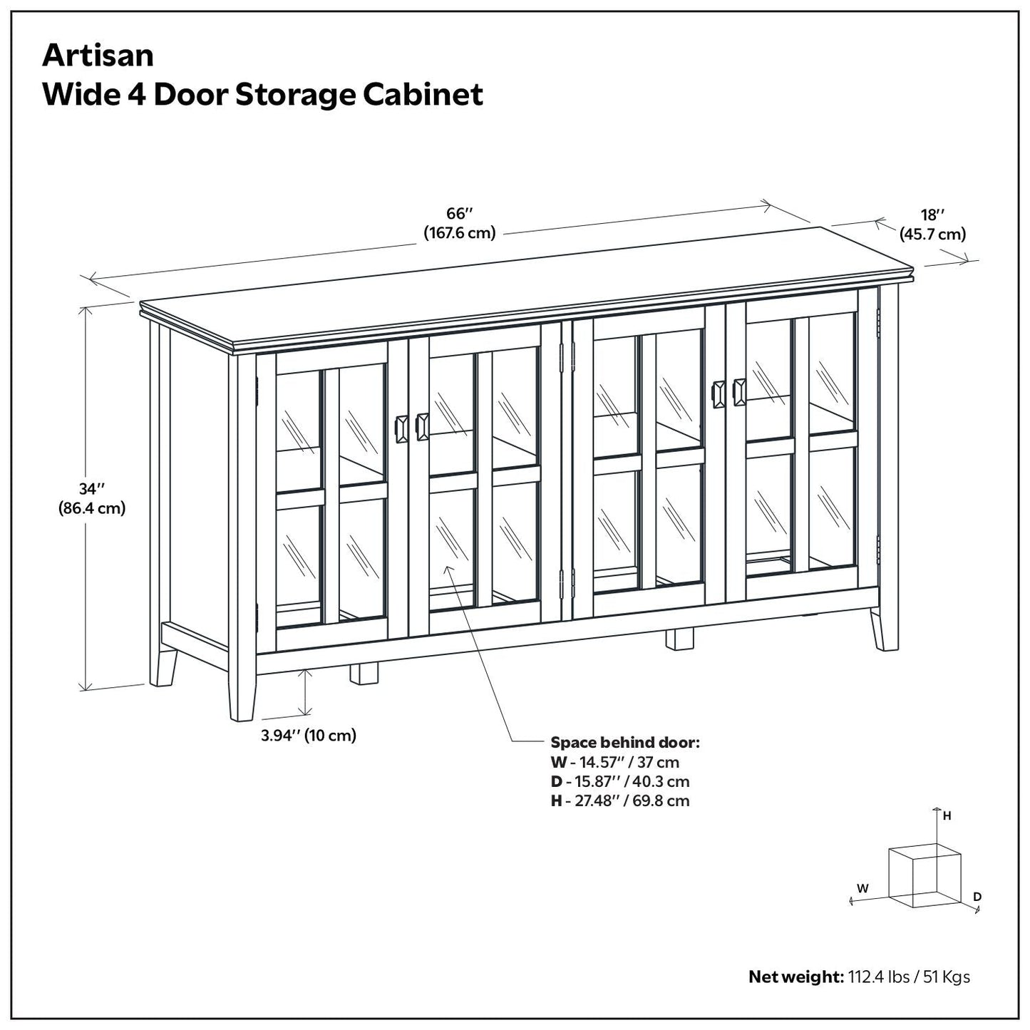 Artisan - Handcrafted Wide 4 Door Storage Cabinet