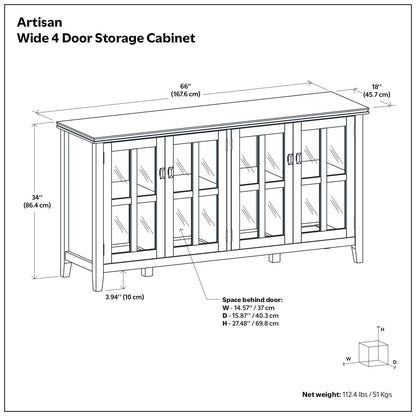 Artisan - Handcrafted Wide 4 Door Storage Cabinet