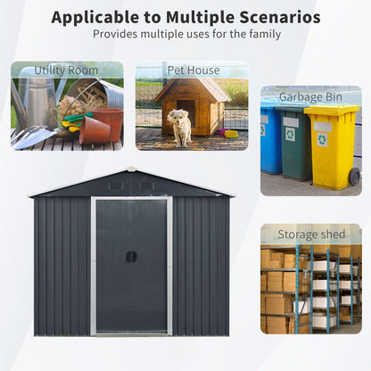 8Ft X 4Ft Outdoor Metal Storage Shed With Window And Metal Foundation For Backyard, Patio, Lawn