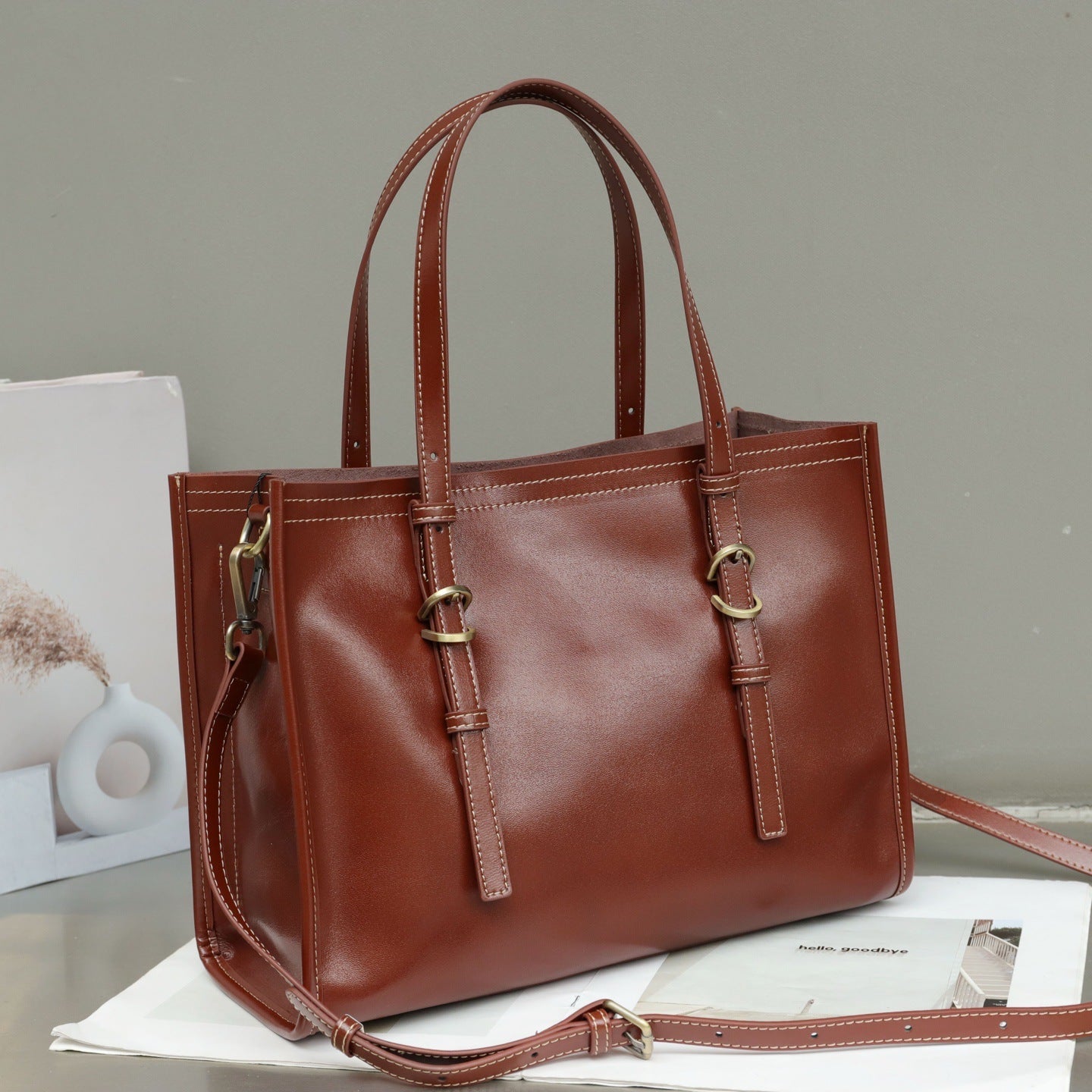 New Genuine Leather Women's Bag, Top-grain Cowhide Shopping Bag, Luxury Feel, Commuter Handbag, Single Shoulder And Crossbody Bag
