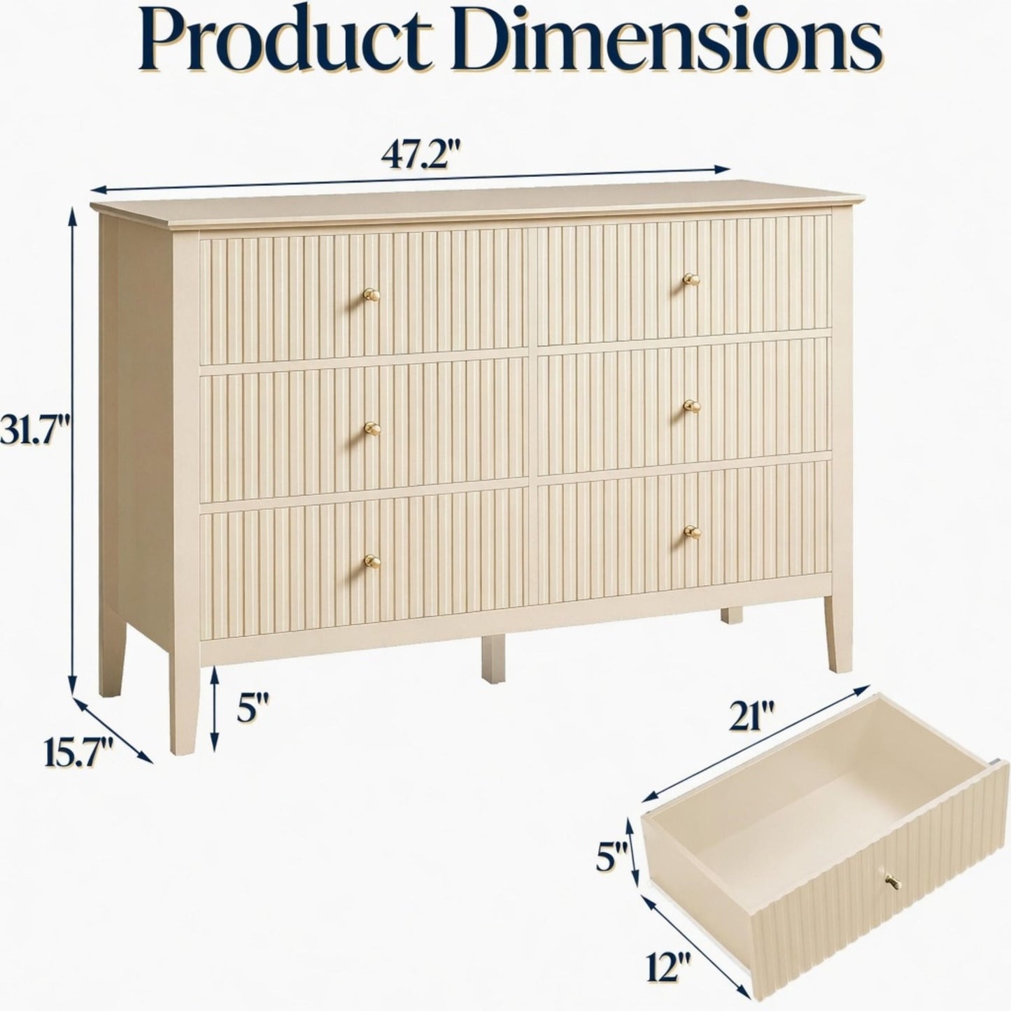 Modern 6 Drawer Fluted Dresser