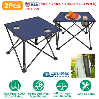 Portable Folding Camping Table with Cup Holders & Carry Bag
