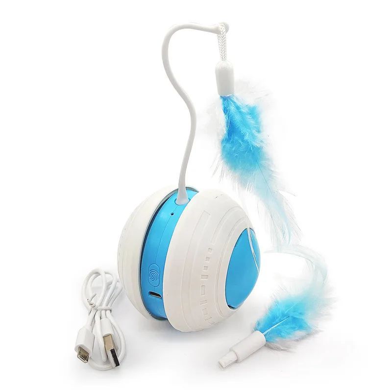 Pet Electric Toy Ball Feather Teaser Cat Stick Irregular Movement Cat Scratching Ball Tumbler