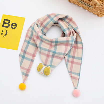 Korean-style Cotton-linen Plaid Childrens Scarf Versatile And Easy To Match