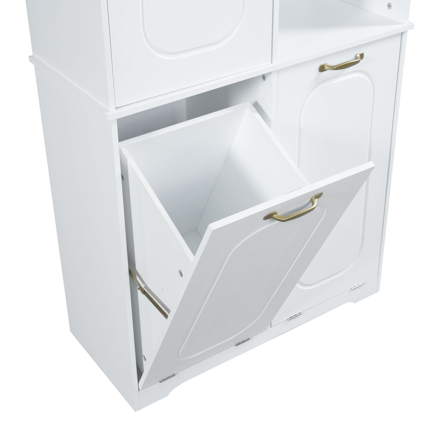 Freestanding Tall Storage Cabinet With 2 Tilt-Out Hampers