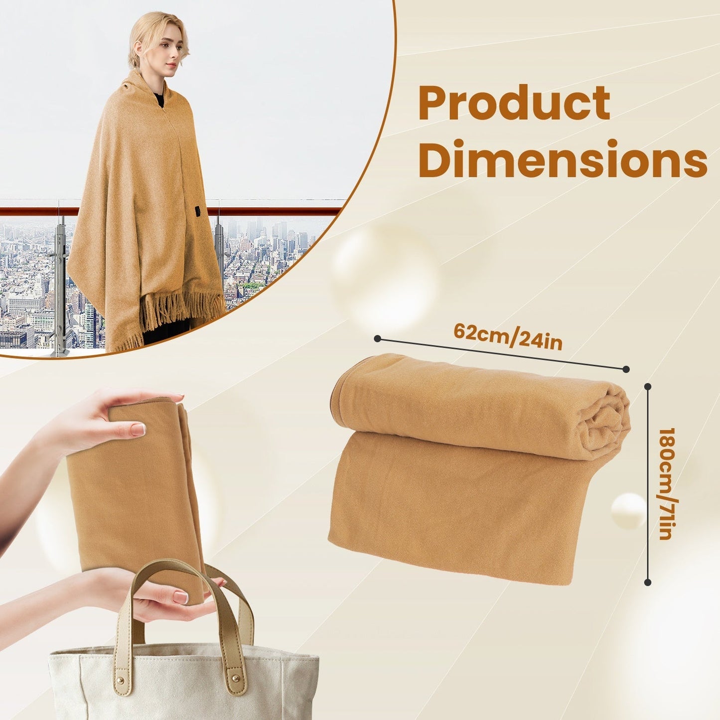 USB Heated Shawl, 77"x24", 3 Heat Levels