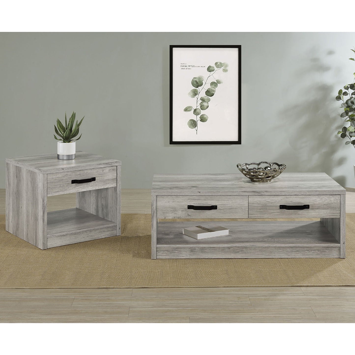 Nuberg - 2 Piece And End Table Set With Storage Drawers - Gray