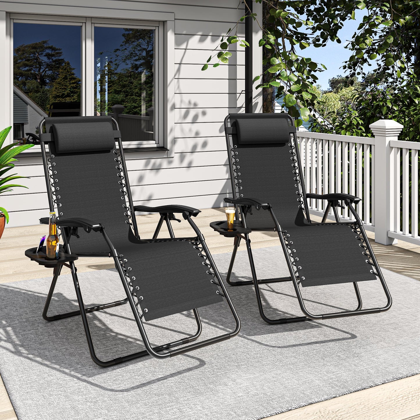 Zero Gravity Folding Lounge Chair with Headrest & Removable Tray