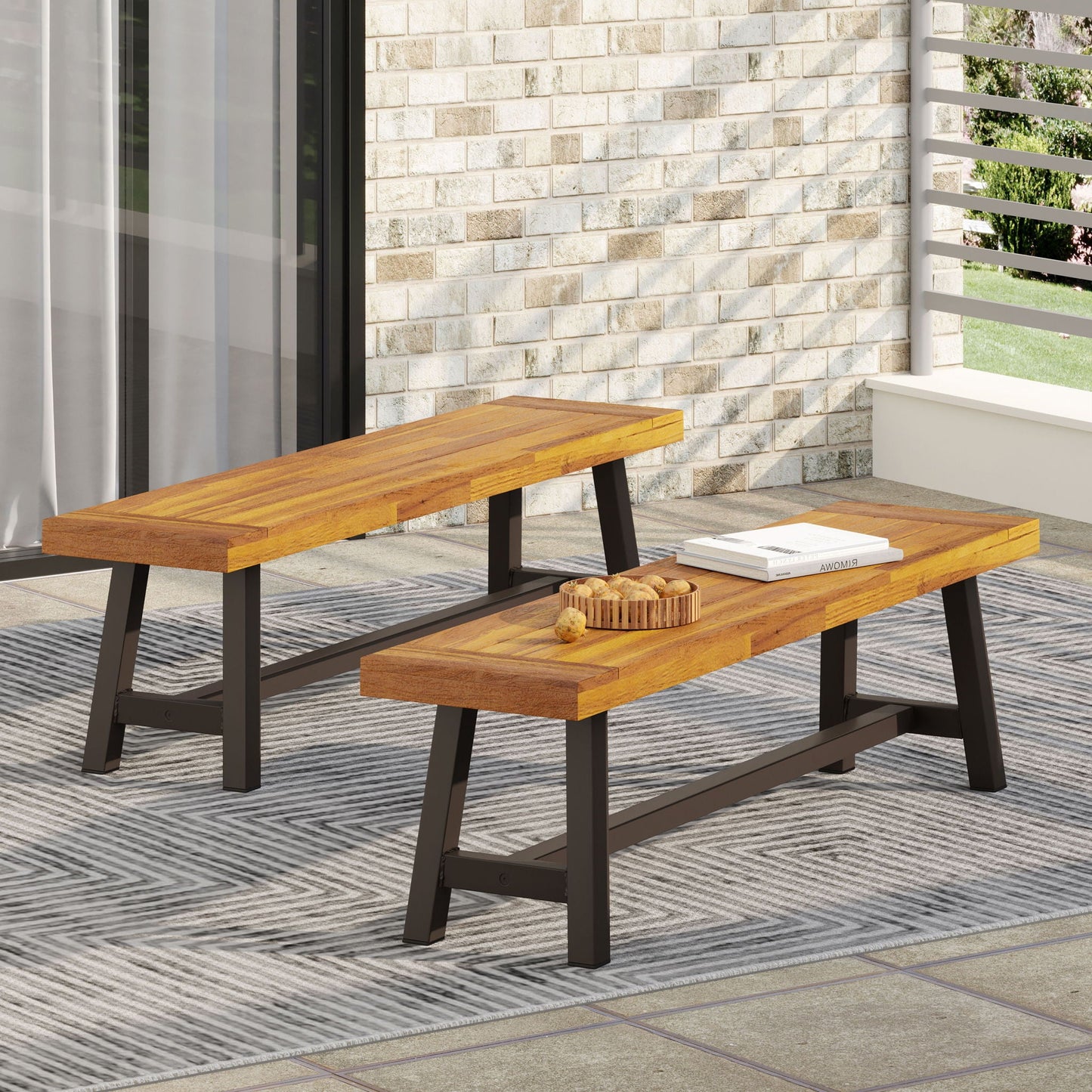Tranquilizer Outdoor Acacia Wood Bench With Slat Panel Design