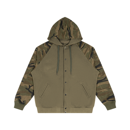 Streetwear Unisex Camo-Splice Raglan Zip Hoodie