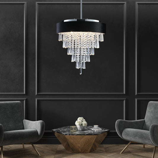 18-inch Modern Crystal Chandelier with Black Velvet Shade