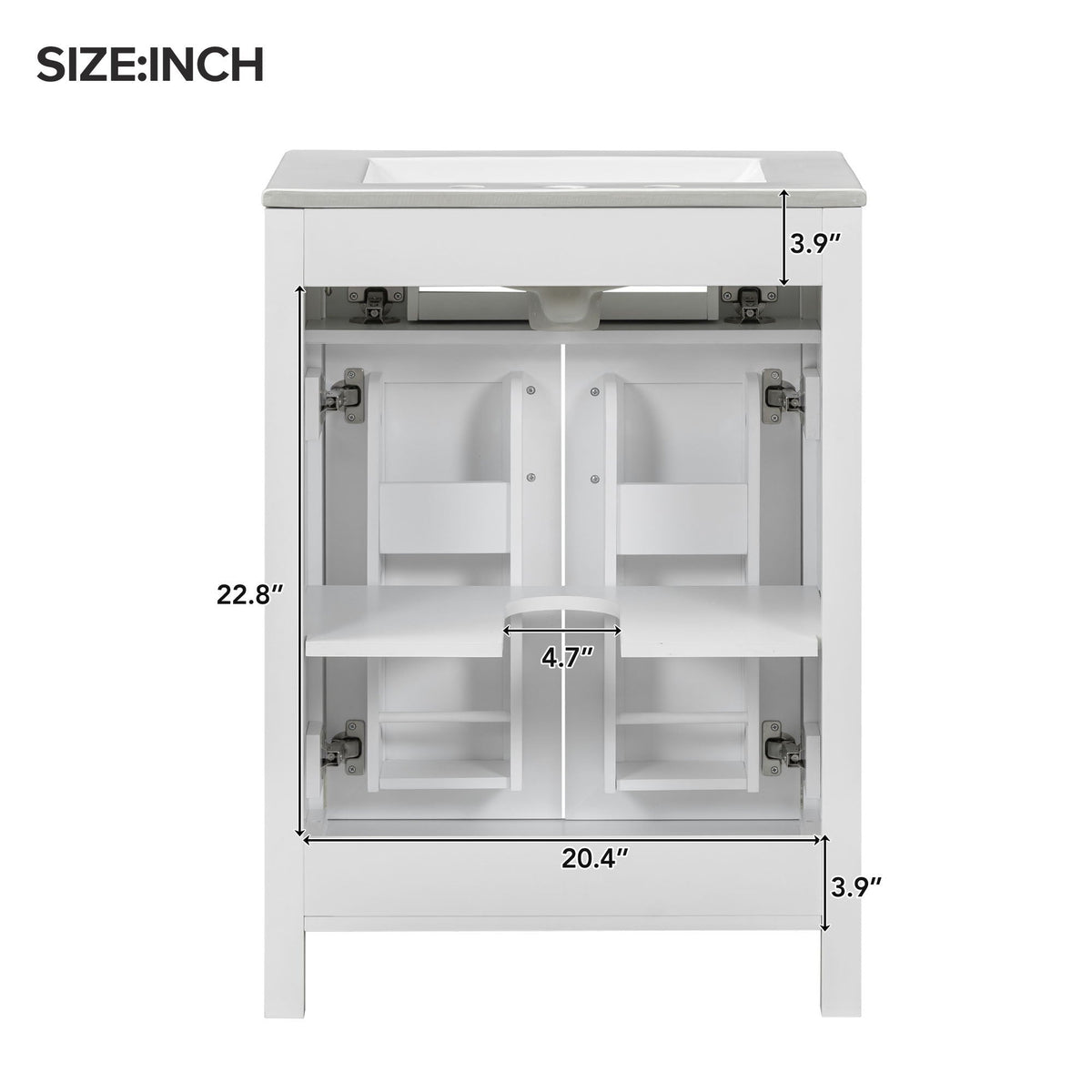 Modern Bathroom Vanity With Ceramic Sink, Soft-Close Doors, Flip Drawer, U-Shaped Shelves, Elegant Storage Solution