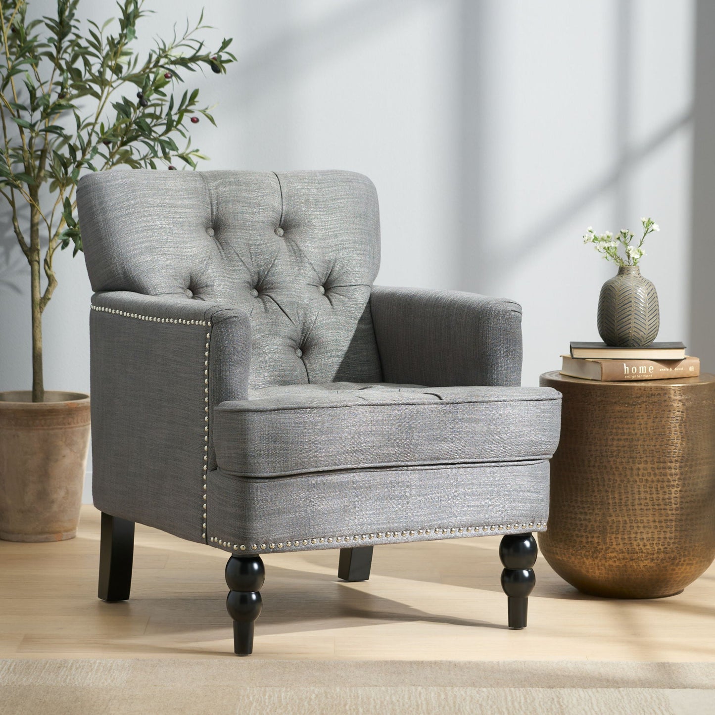 Harrison Tufted Club Chair with Button Tufted Back and Birch Wood Legs