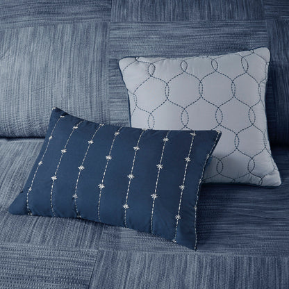 7 Piece Printed Seersucker Comforter Set Navy Queen